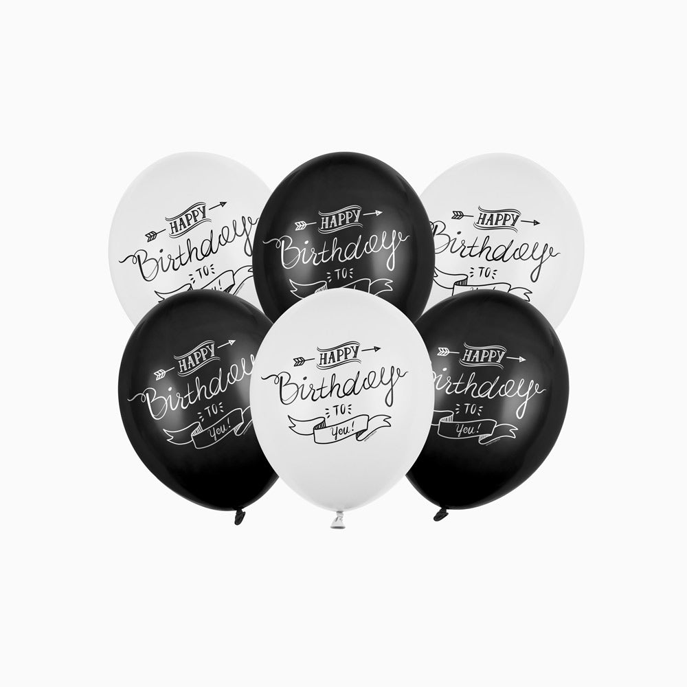 Imposta Balloos "Happy Birthday" in bianco e nero