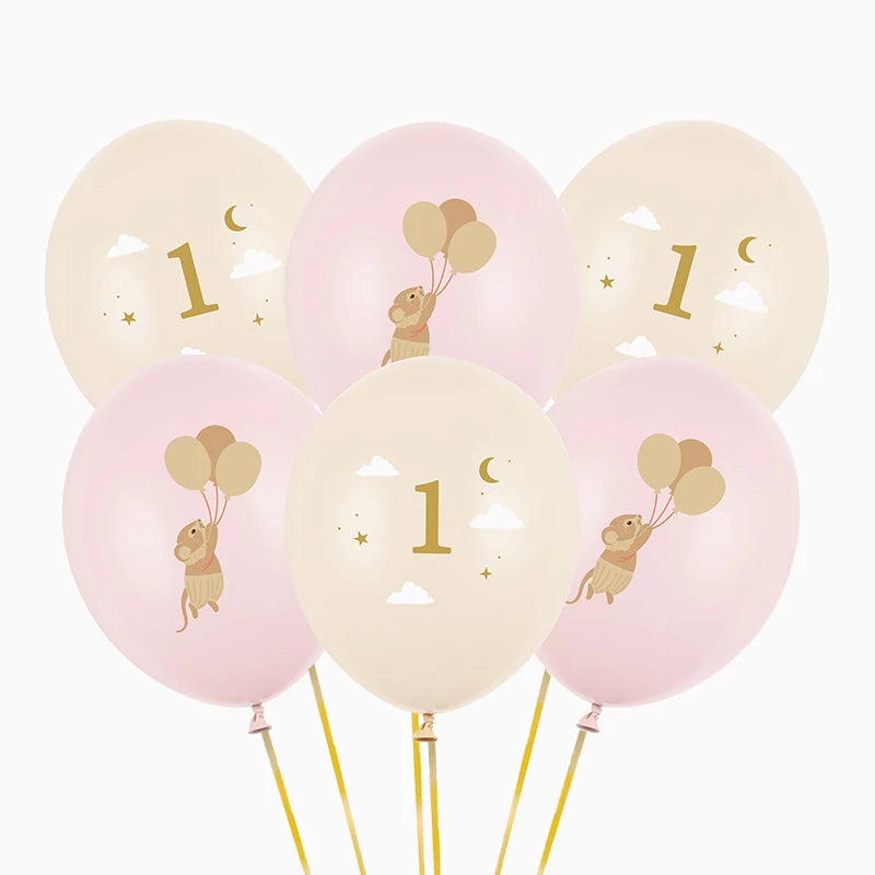 Set of Latex Balloons Ø 30 cm First Birthday Pastel Pink - Dreamy ...