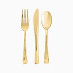 Set Cubiertos Plástico Premium Metalizado Oro 6 Personas