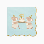 Double Layer Paper Napkins 33 x 33 cm First Birthday Blue