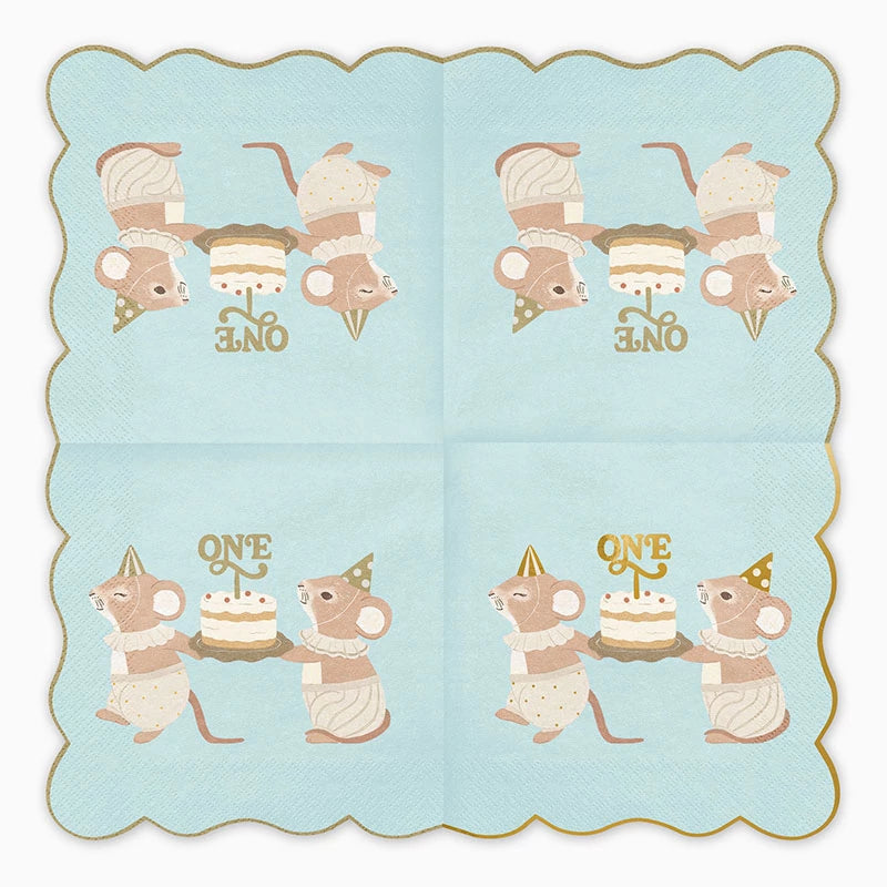 Tovaglioli di carta doppio strato 33 x 33 cm Primo Compleanno Blu