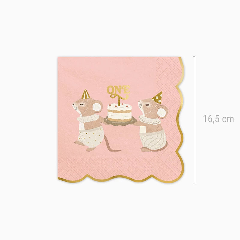 Double Layer Paper Napkins 33 x 33 cm First Birthday Pink