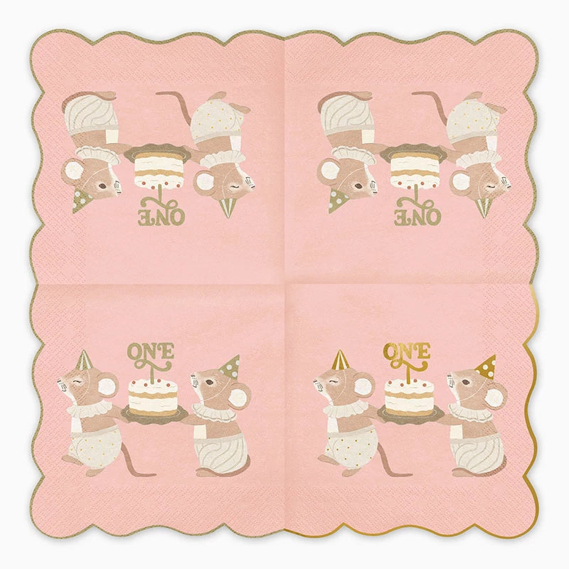 Double Layer Paper Napkins 33 x 33 cm First Birthday Pink