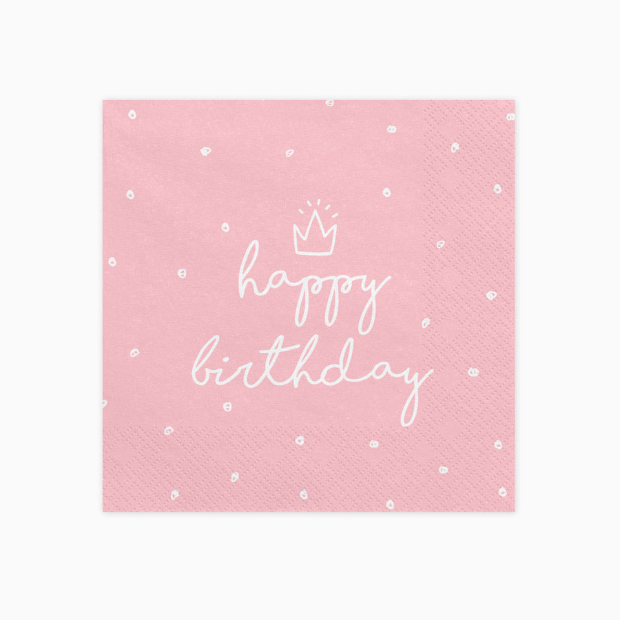 Guardanapos de papel "feliz aniversário" rosa corona