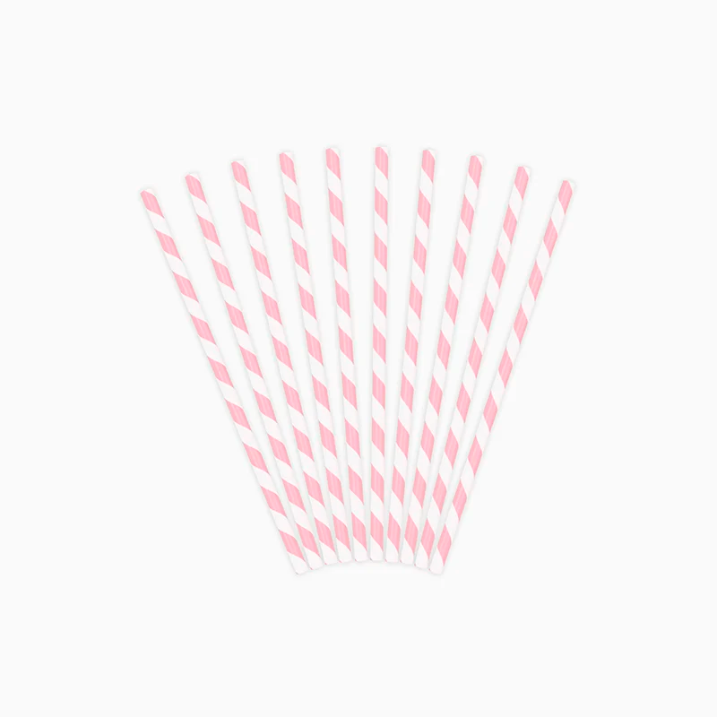 Pajita Papel 19.5 cm Rayas Blanco y Rosa Pastel