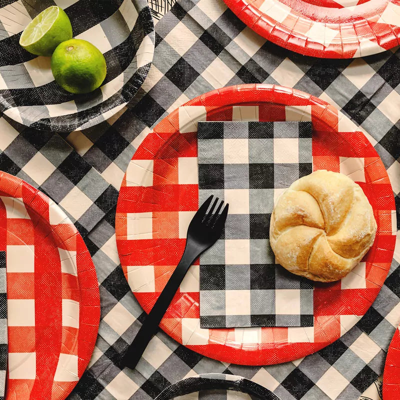 Plato Llano Redondo Cartón Ø 27 cm Vichy Rojo