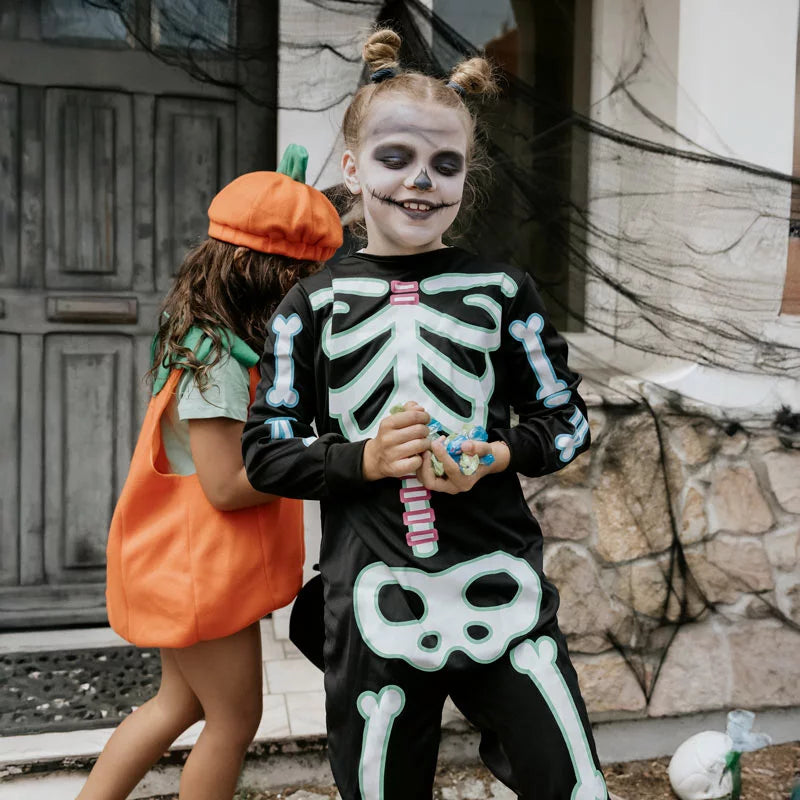 Costume Da Scheletro Fosforescente Per Bambini - Set Completo (tuta, Cappuccio E Guanti), Ideale Per Halloween E Feste In Costume