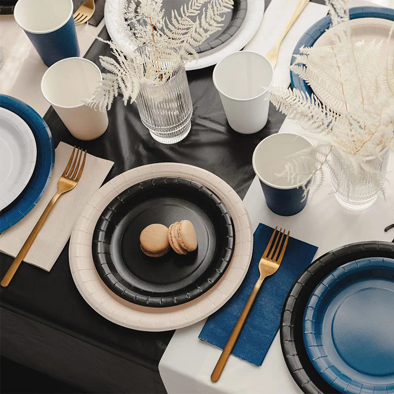 Plato Postre Llano Redondo Cartón Ø 18 cm Azul Marino