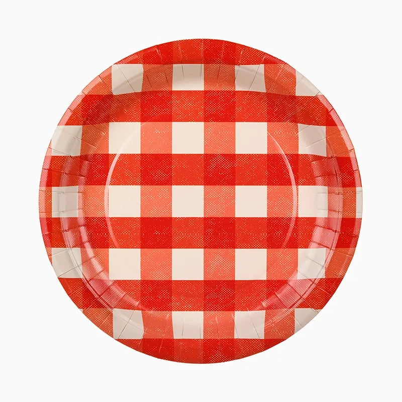 Plato Llano Redondo Cartón Ø 27 cm Vichy Rojo