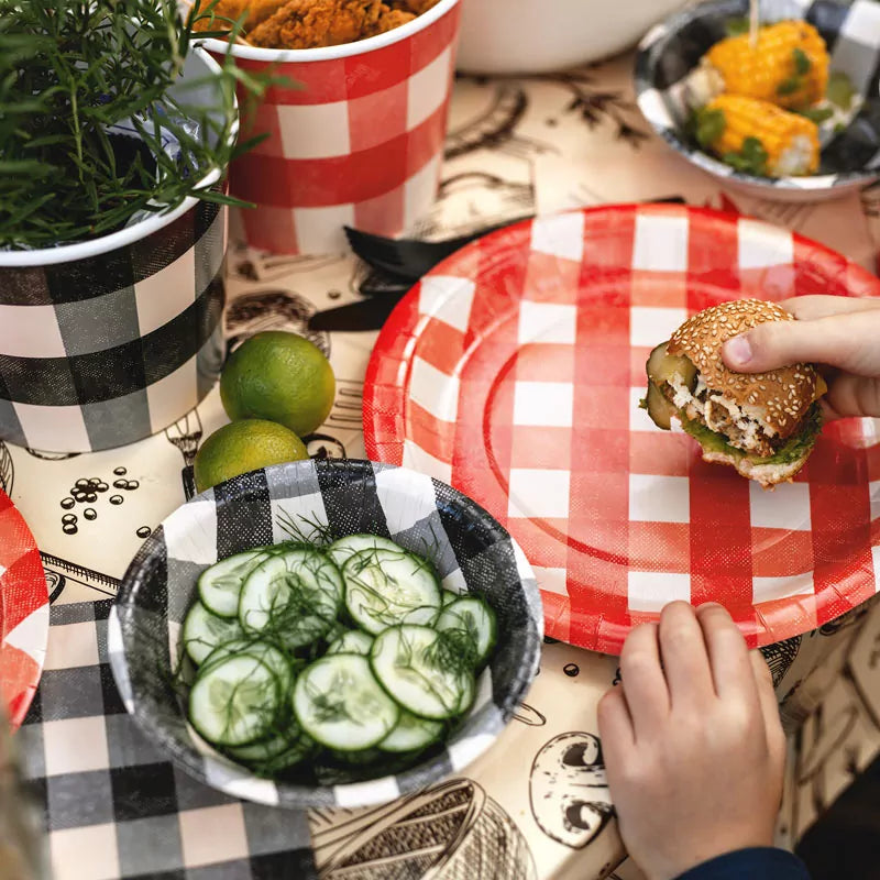 Vaso Cartón 400 cc Vichy Rojo y Negro