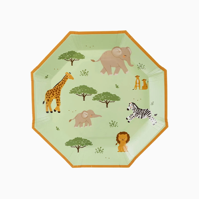 Flat Octagonal Cardboard Plate 23 cm Safari