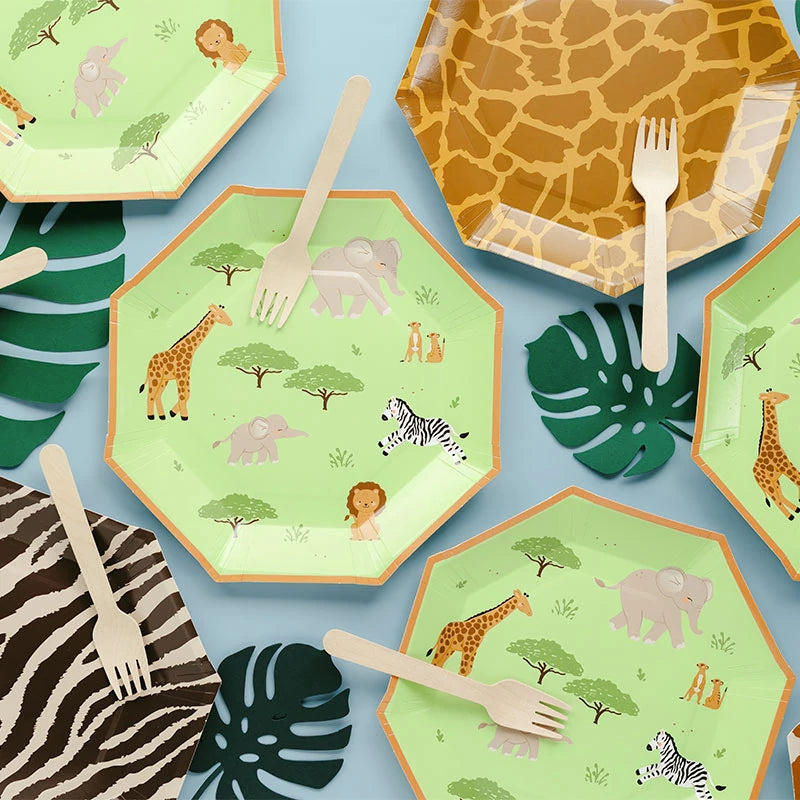 Flat Octagonal Cardboard Plate 23 cm Safari