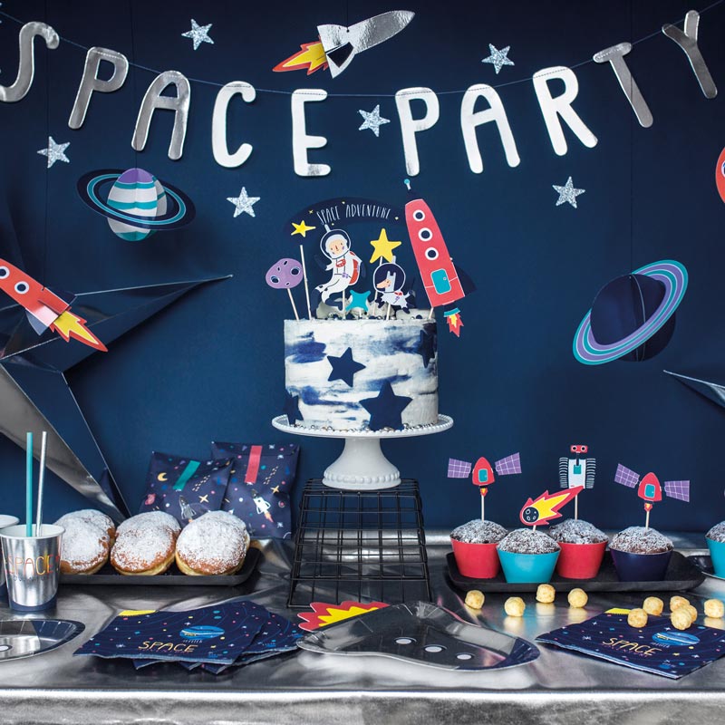 Set decorazioni tema Space Party con festone e ghirlanda Set decorazioni tema Space Party con festone e ghirlanda