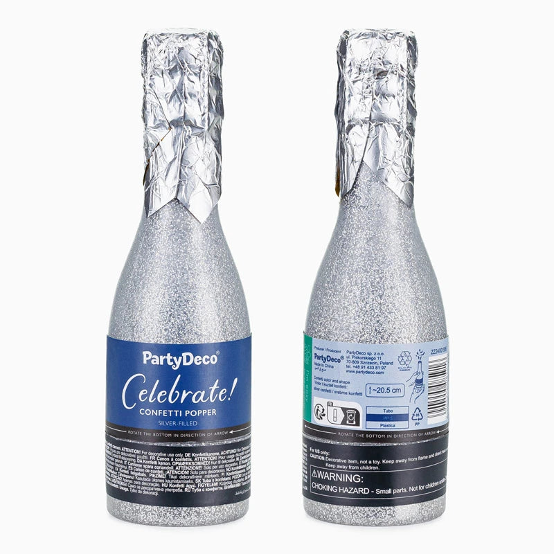 Cañon Confeti Plata Botella