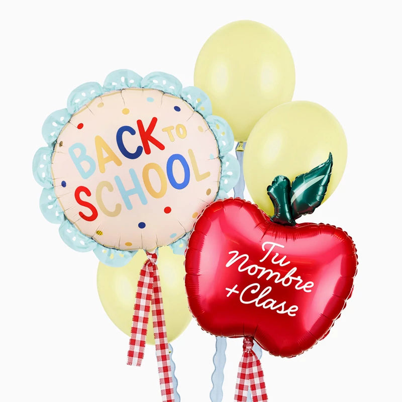 Set di palloncini "Ritorno a scuola" con nome personalizzato e classe in vinile bianco