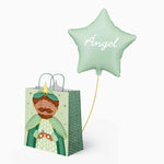 Bolsa Regalo Grande Baltasar y Estrella Verde Pastel Personalizado Vinilo Blanco