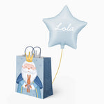 Bolsa Regalo Grande Melchor y Estrella Azul Pastel Personalizado Vinilo Blanco