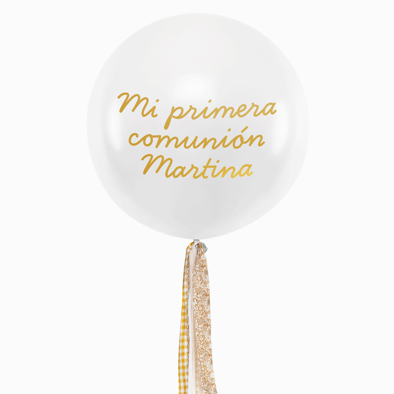 Balão Jumbo 60 cm Branco com Tecidos Nome Personalizado Minha Primeira Comunhão