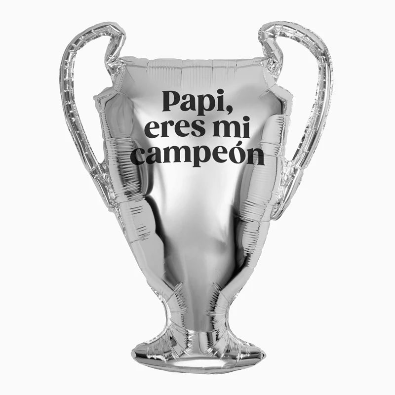 Globo Foil XL Copa Champions Personalizada "Papi eres mi campeón" Vinilo Negro