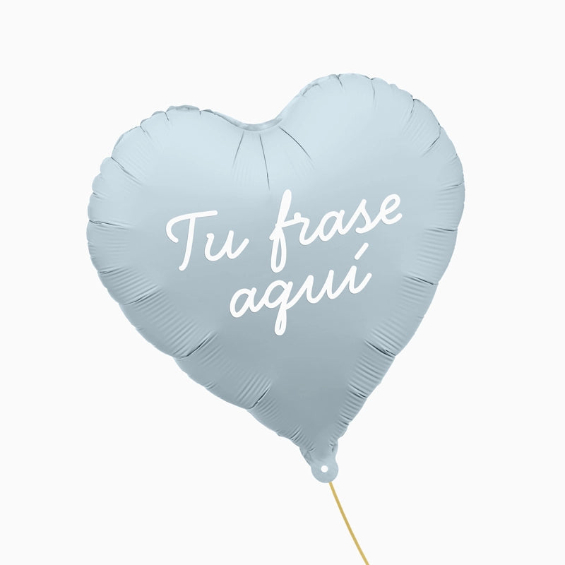 Globo Foil Mate 45 cm Corazón Azul Pastel Personalizado Frase Vinilo Blanco