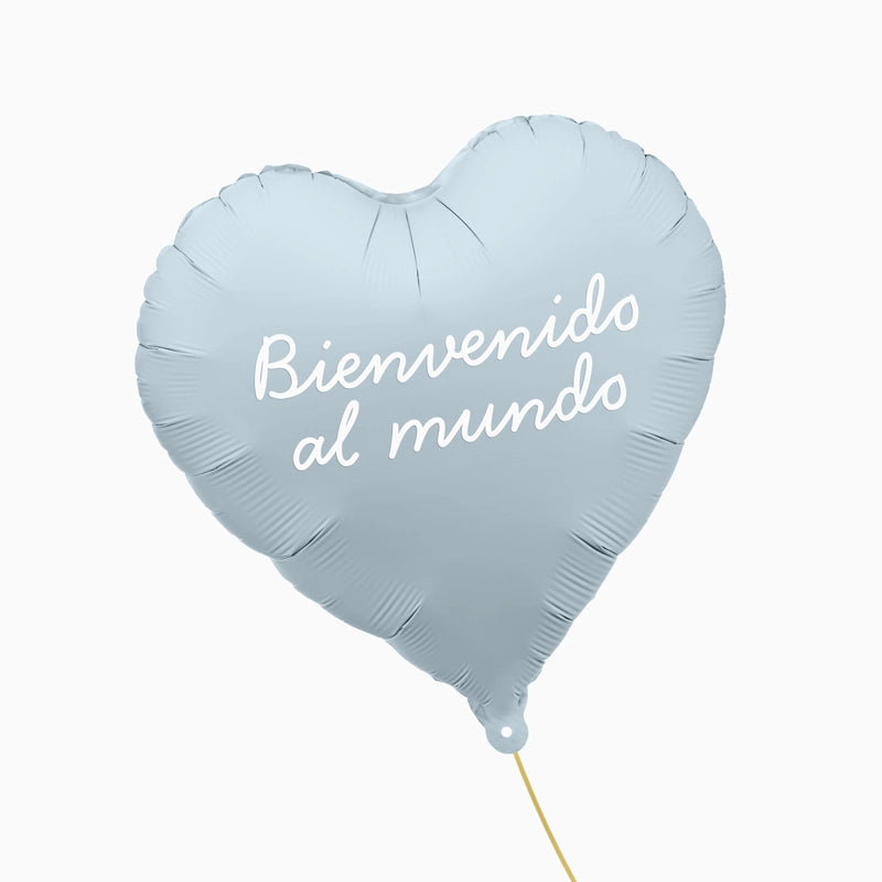 Globo Foil Mate 45 cm Corazón Azul Pastel Personalizado Frase Vinilo Blanco