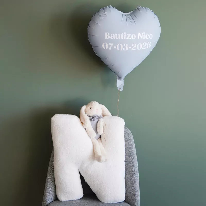 Globo Foil Mate 45 cm Corazón Azul Pastel Personalizado Frase Vinilo Blanco