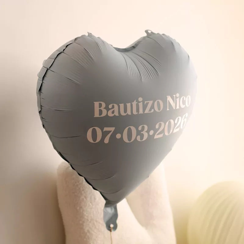 Globo Foil Mate 45 cm Corazón Azul Pastel Personalizado Frase Vinilo Blanco