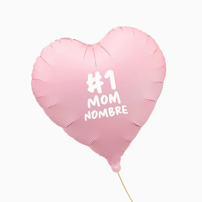 Globo Corazón Rosa Pastel '#1 Mom Nombre' Personalizado