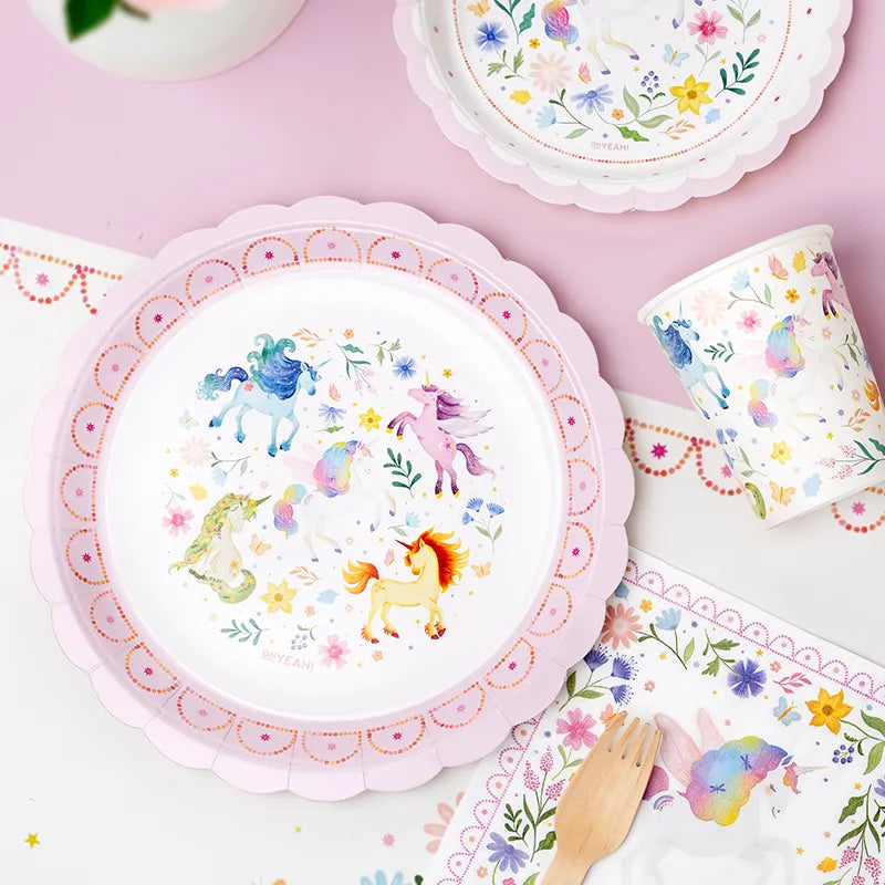 Inspiracion con Plato Cartón Llano Postre Ø 18 cm Unicornios Mágicos