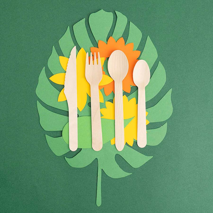 Set Cubiertos Servilleta Cuchara Cuchillo y Tenedor Madera (1 ud)