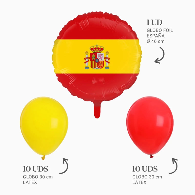 Set Globo Foil España con Globos Látex Amarillo y Rojo