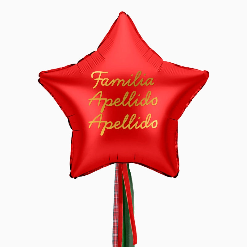 Globo Estrella Rojo XL con Telas Familia X Dos Apellidos Vinilo Oro