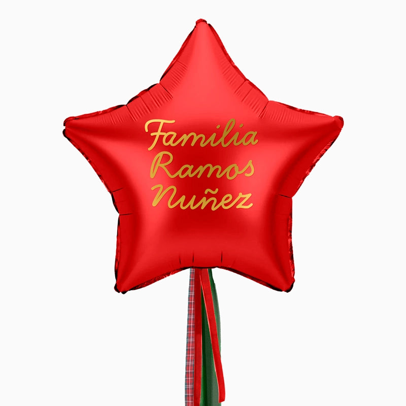 Globo Estrella Rojo XL con Telas Familia X Dos Apellidos Vinilo Oro