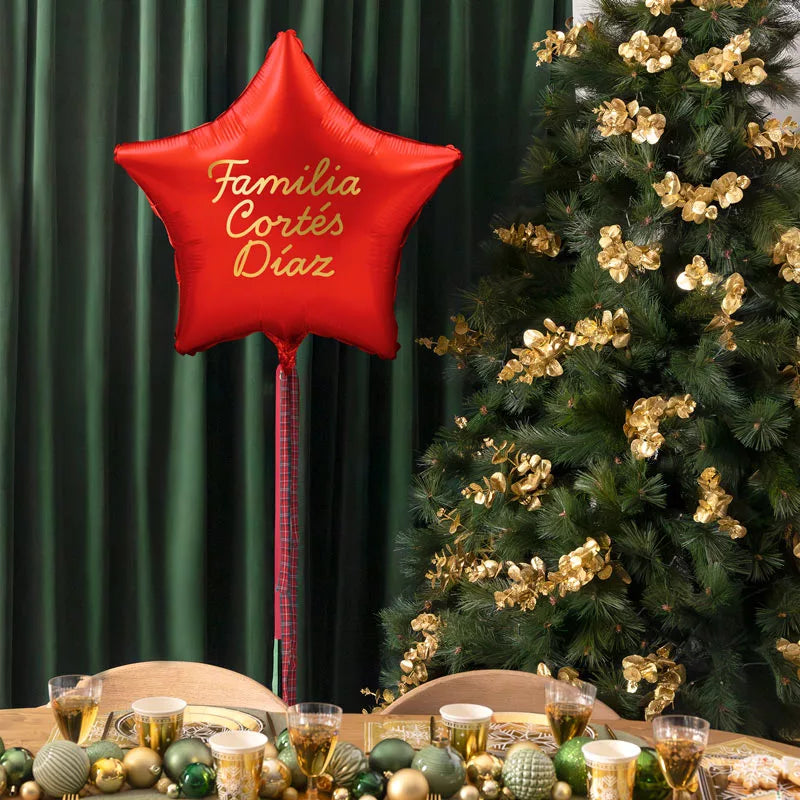 Globo Estrella Rojo XL con Telas Familia X Dos Apellidos Vinilo Oro