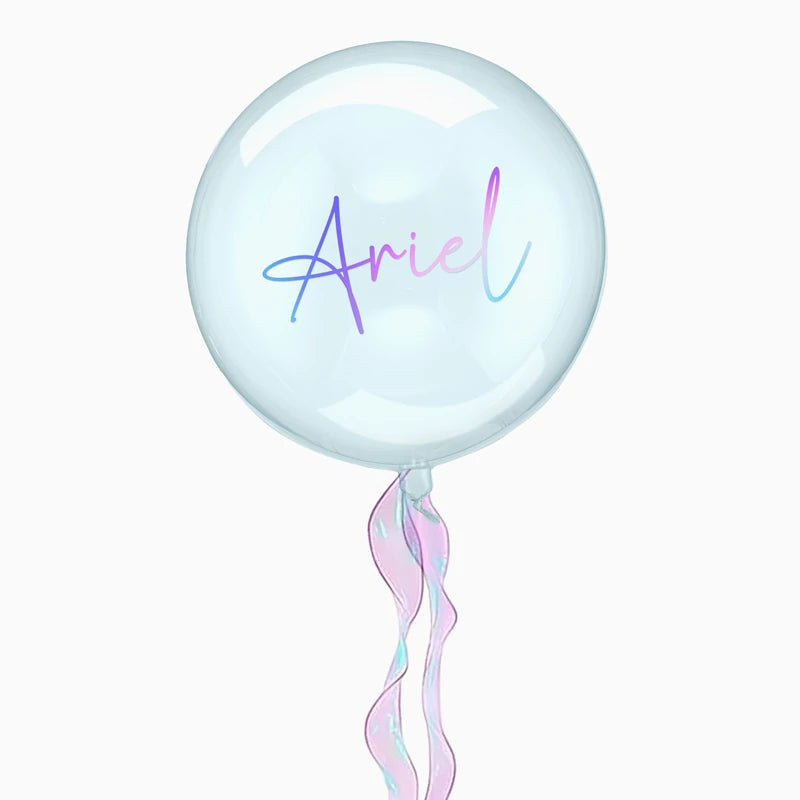 Globo Burbuja Azul Ø 40 cm Personalizado Nombre Vinilo Iridiscente