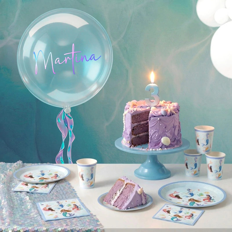 Globo Burbuja Azul Ø 40 cm Personalizado Nombre Vinilo Iridiscente