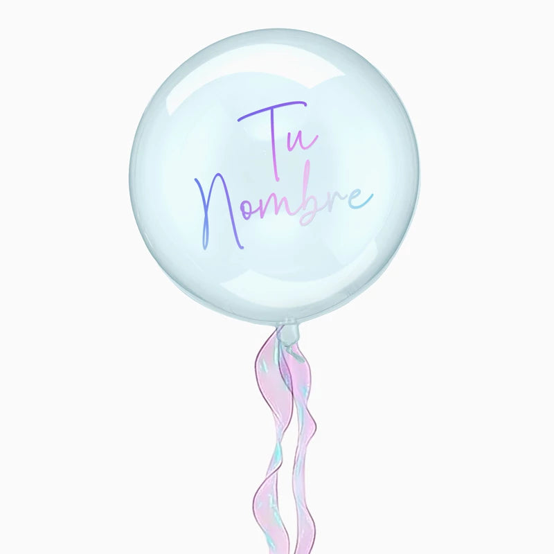 Globo Burbuja Azul Ø 40 cm Personalizado Nombre Vinilo Iridiscente