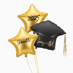 Définir les globes de la remise des diplômes avec du vinyle noir étoile en or personnalisé