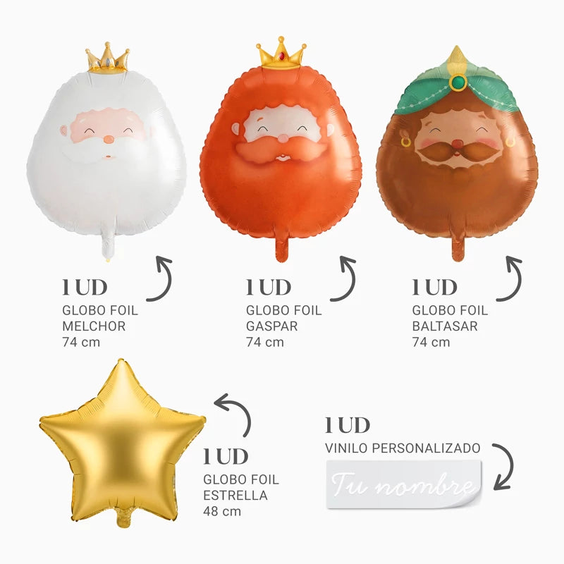 Globo Foil Petit Reyes Magos con Estrella Oro Personalizado Vinilo Blanco