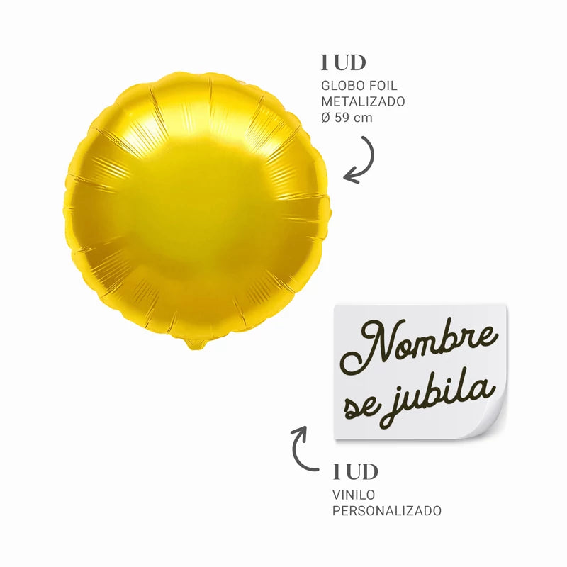 Inspiracion con Globo Foil Redondo Ø 59 cm Oro 'Nombre se Jubila' Personalizado