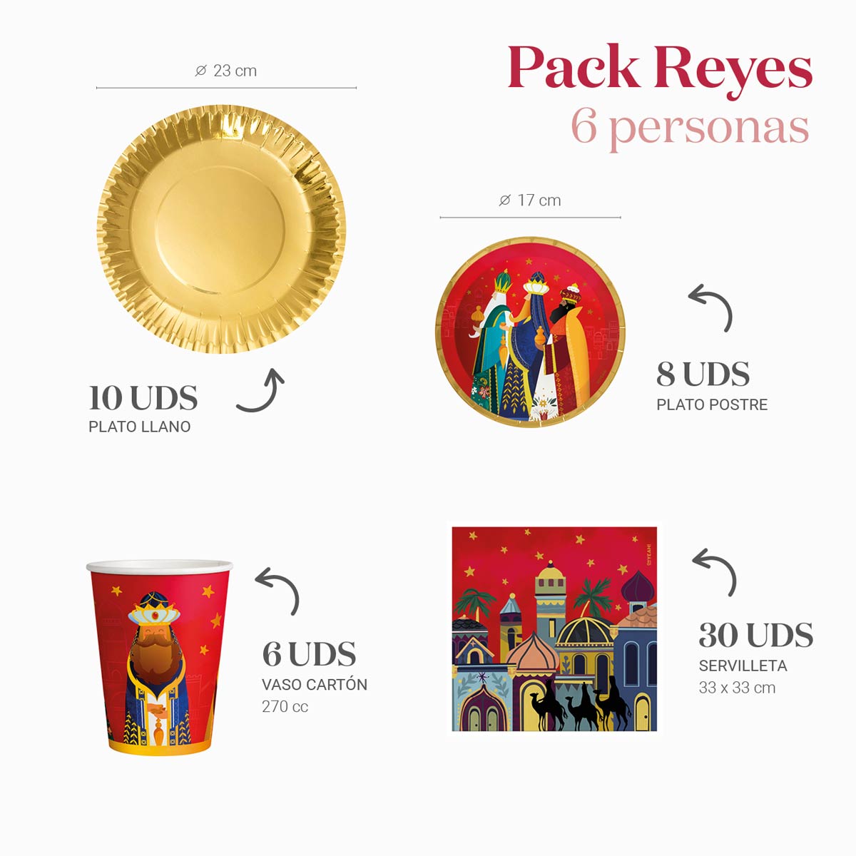 Kit Mesa Basic Reyes Magos Oro 6 Personas