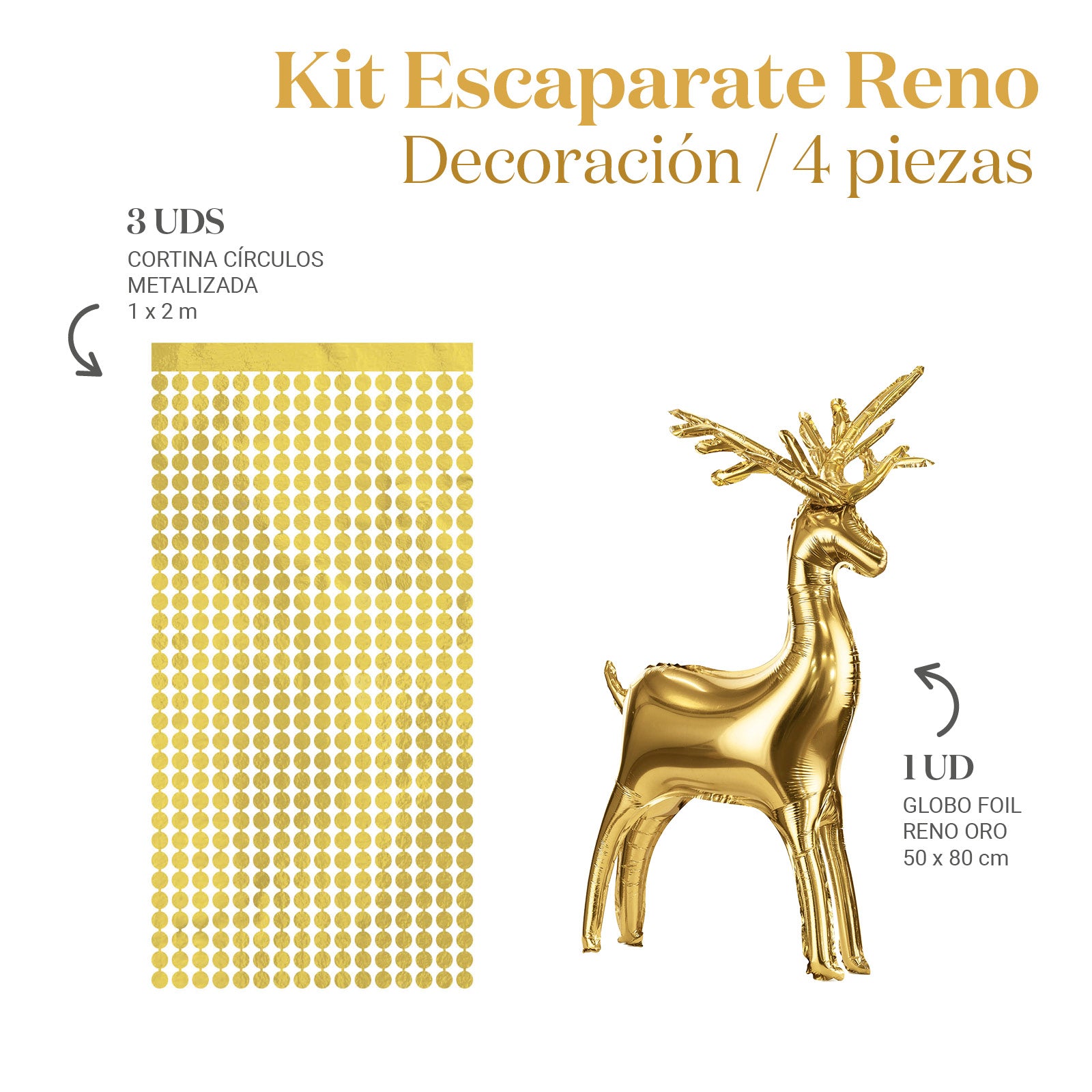 Kit Decoración Escaparate Reno Navidad 4 Piezas