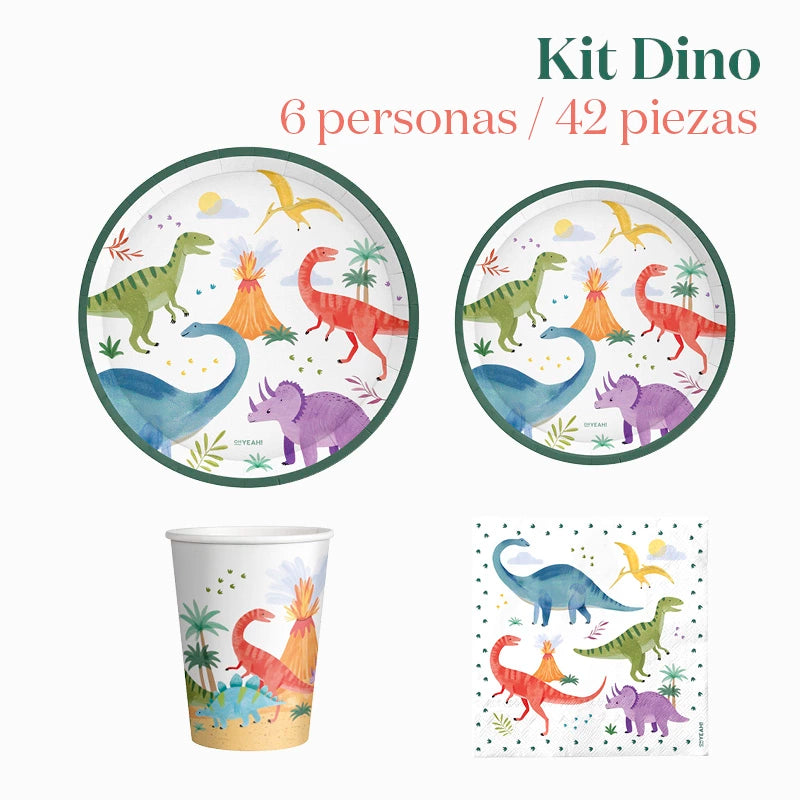 Kit Mesa Basic 6 Personas Dinosaurio 42 piezas