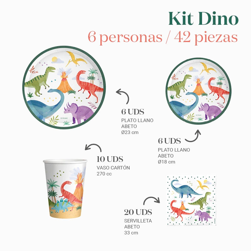 Kit Mesa Basic 6 Personas Dinosaurio 42 piezas