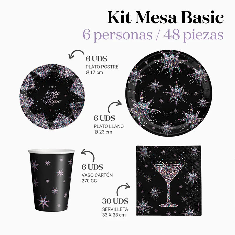 Kit Mesa Basic Navidad 6 Personas Estrellas de Nochevieja 48 piezas