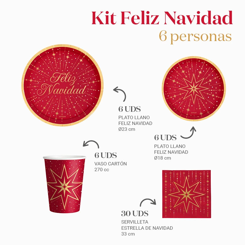Kit Mesa Basic Navidad 6 Personas Feliz Navidad 48 piezas