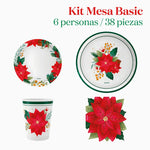 Kit Mesa Basic Navidad 6 Personas Flor de Pascua 48 piezas