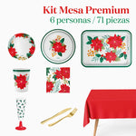 Kit Mesa Premium Navidad 6 Personas Flor de Pascua 71 piezas