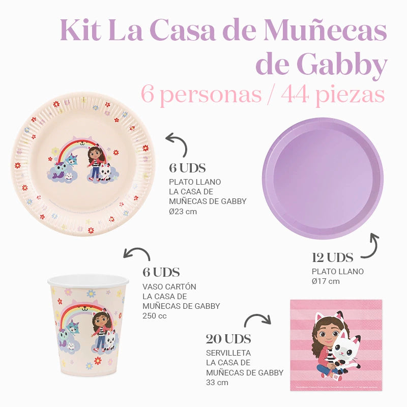 Kit de mesa básica Gabby's Dollhouse 6 pessoas 44 peças