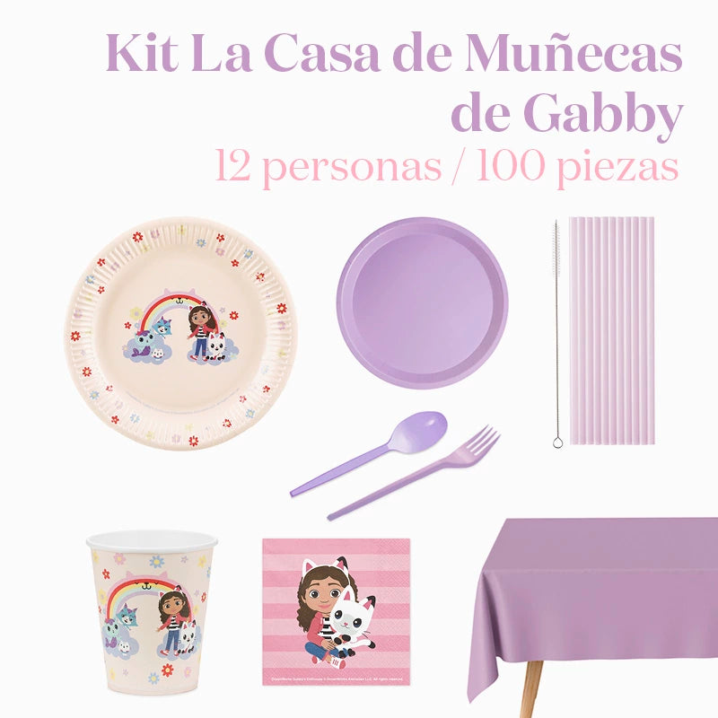 Kit Mesa Premium 12 Pessoas Gabby's Dollhouse 100 peças